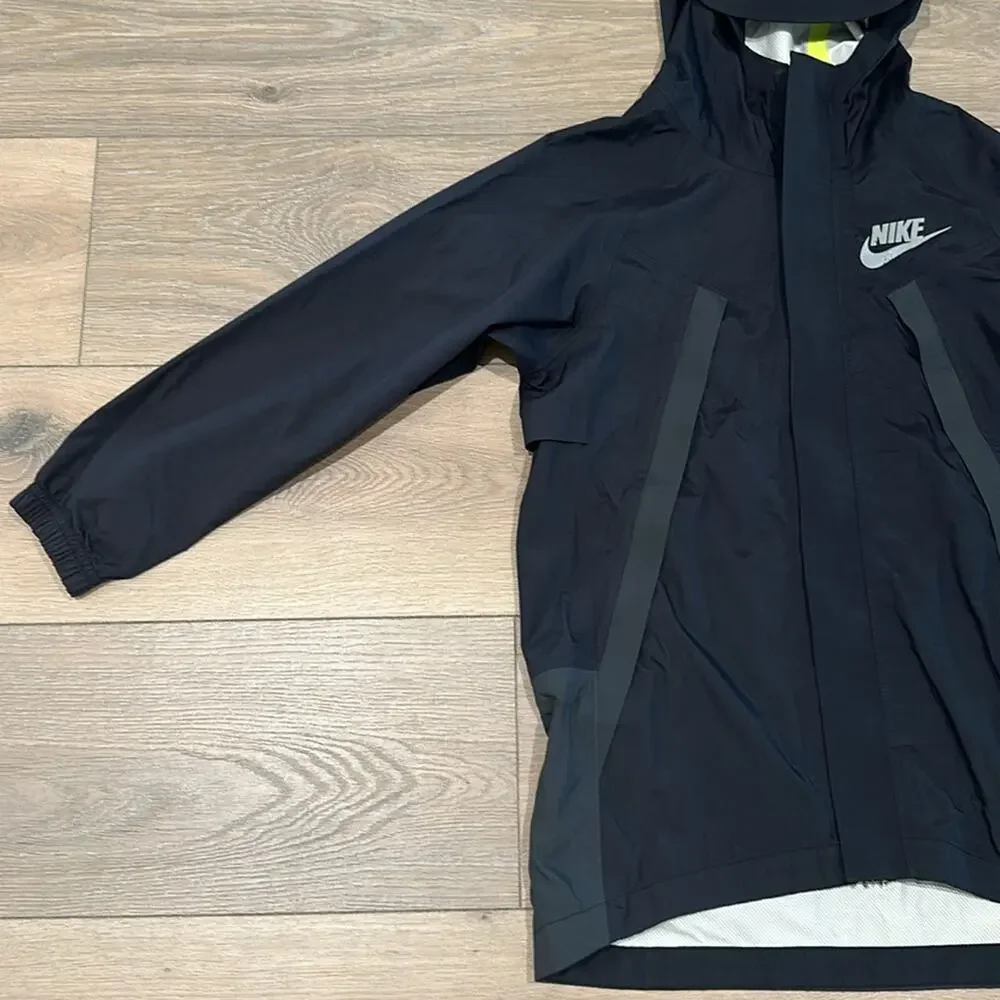 NIKE Black Gray Neon Yellow Waterproof Hooded Full Zipper Jacket‎ Size Small